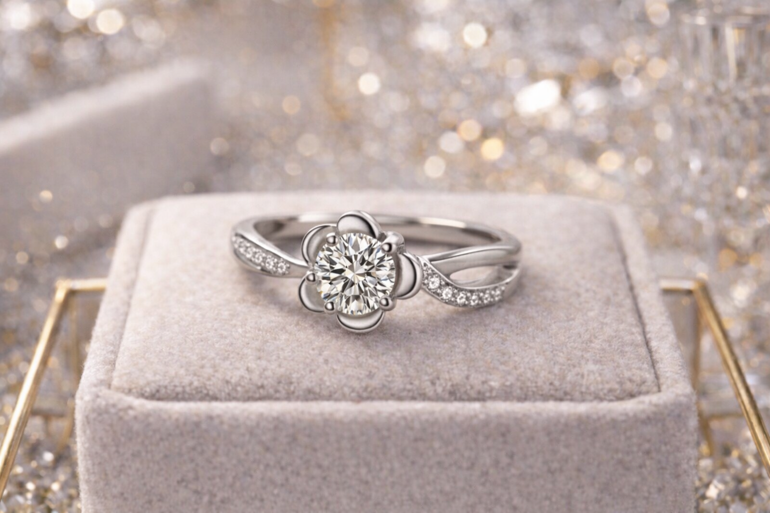 S925 Sterling Silver Peach Blossom Diamond Ring