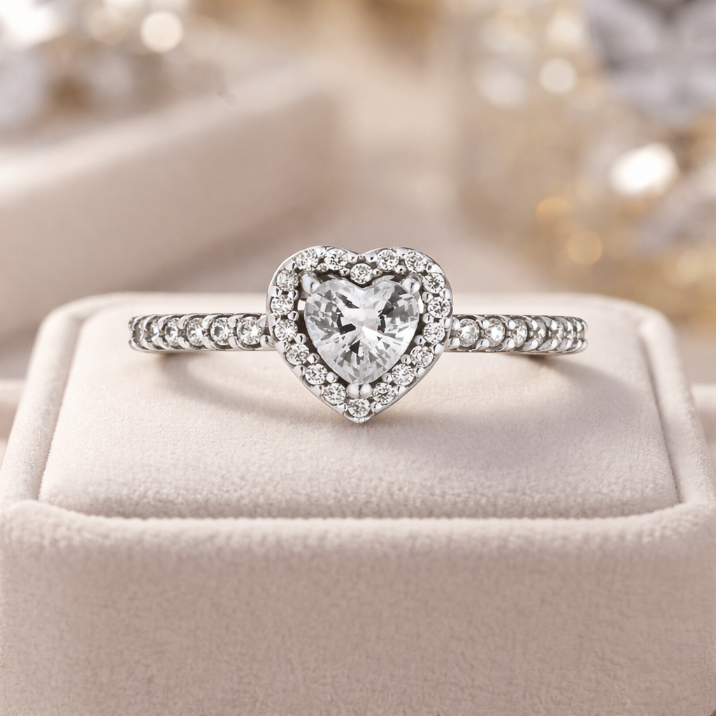 White Copper Plated 925 Silver Red Heart Ring