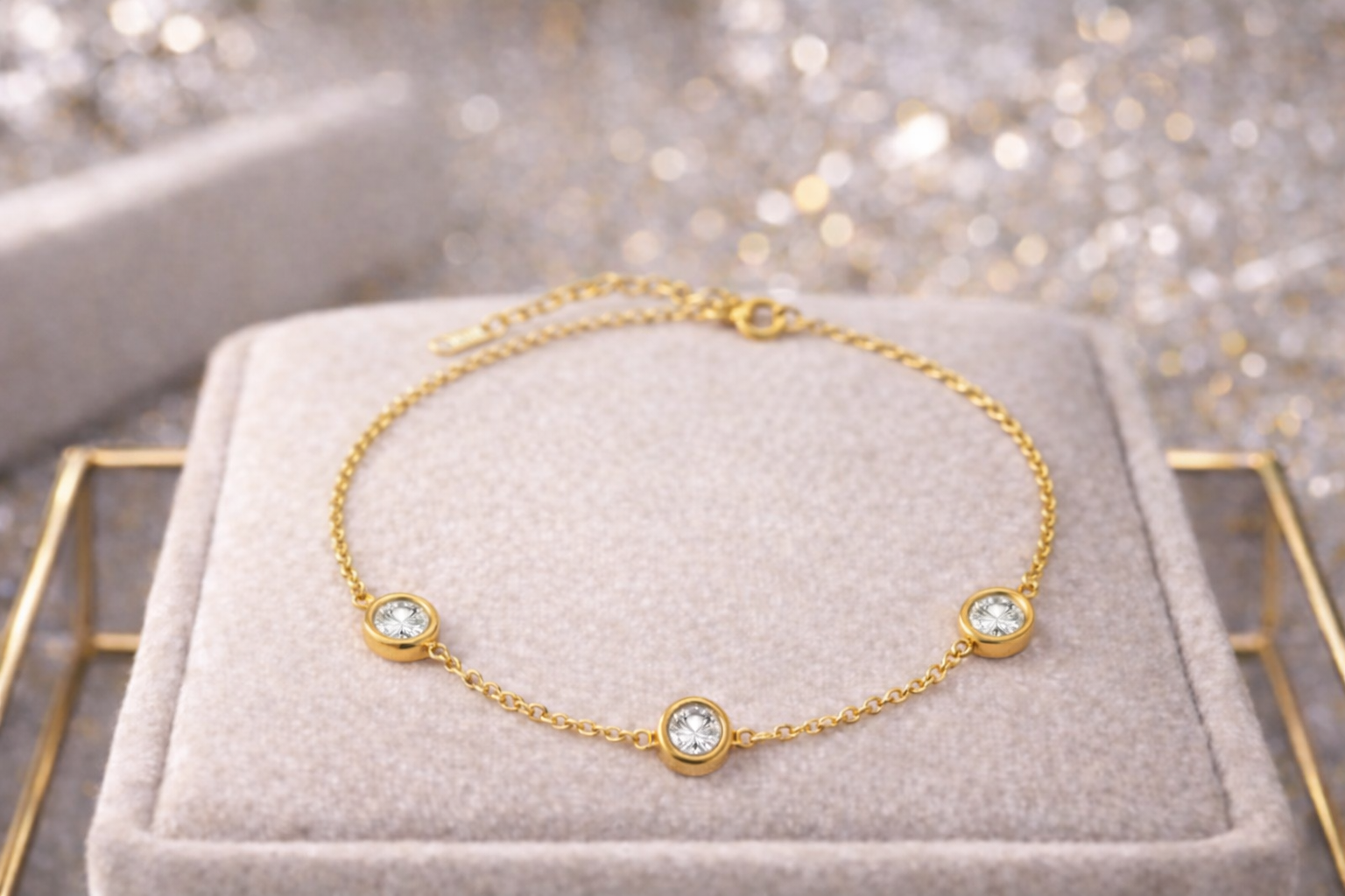 18K Gold Plated Round Zircon Stainless Steel Bracelet